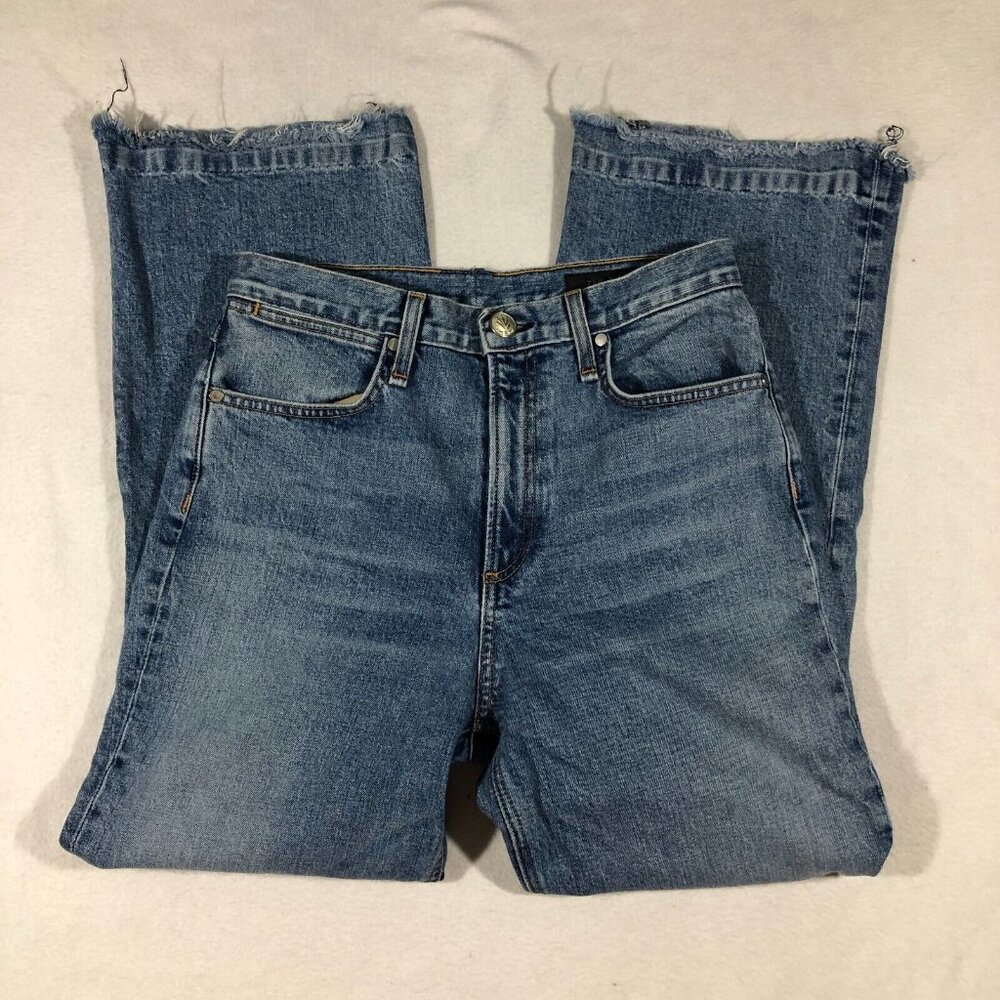 Rag & Bone Jeans Womens 29 Cropped Wide Leg Jeans Raw Hem Medium Wash